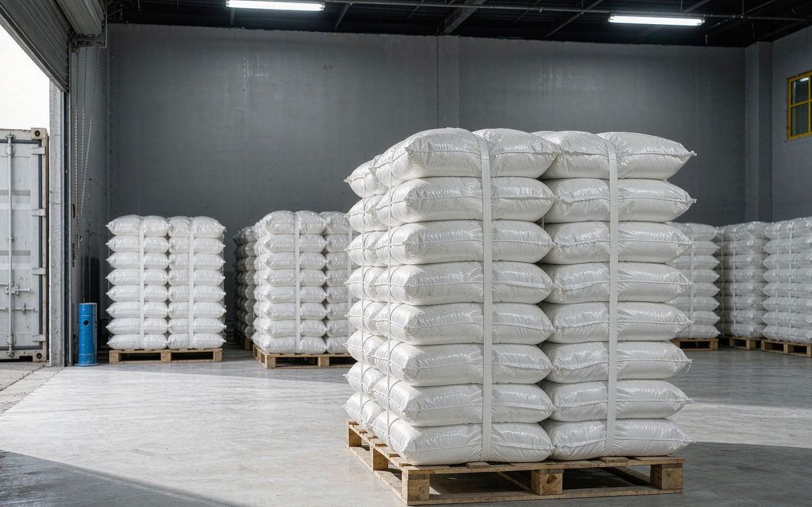 Export packaging of magnesium compounds in 25kg bags on pallets